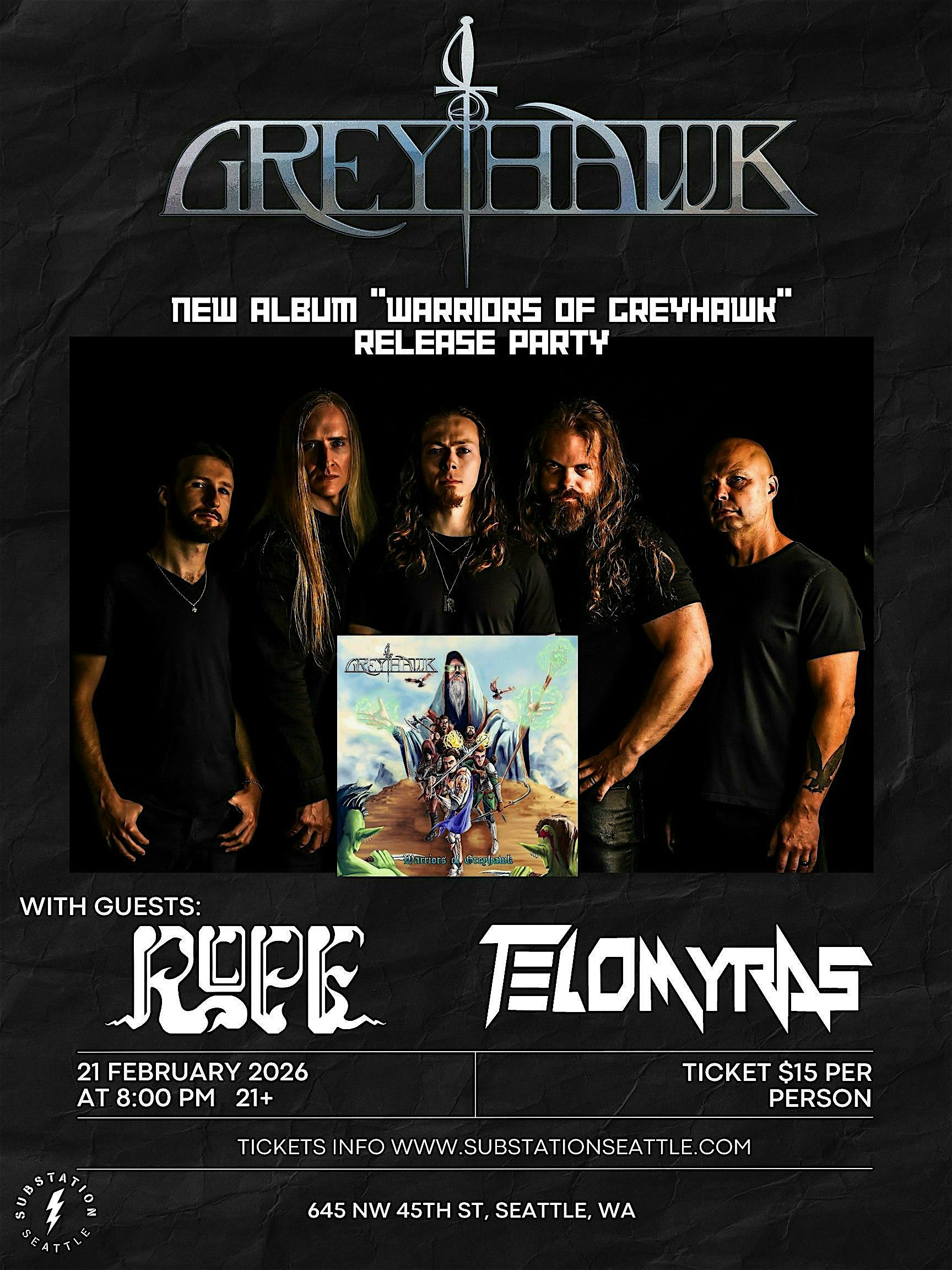GREYHAWK Album Release Show with Rope and Telomyras