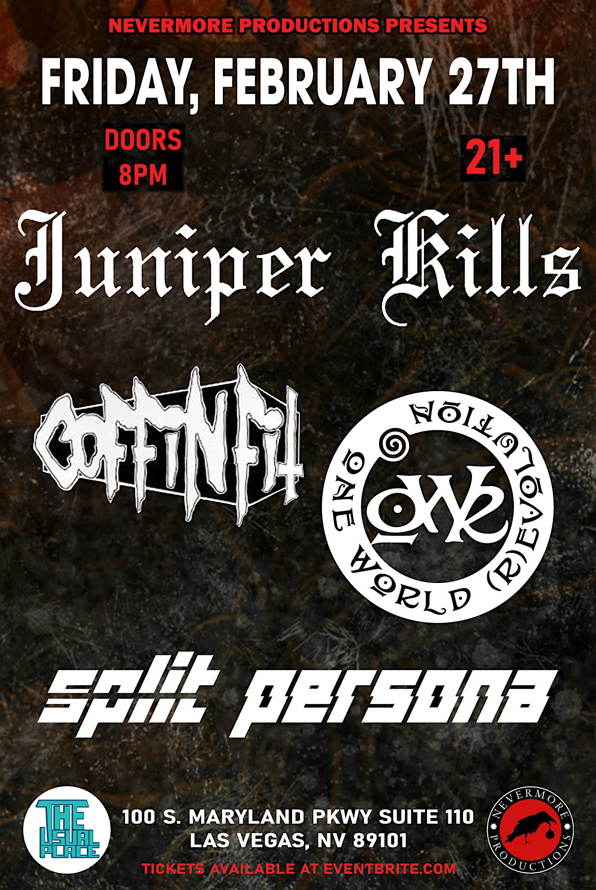 Juniper Kills, Coffin Fit, One World (R)evolution, and Split Persona at TUP