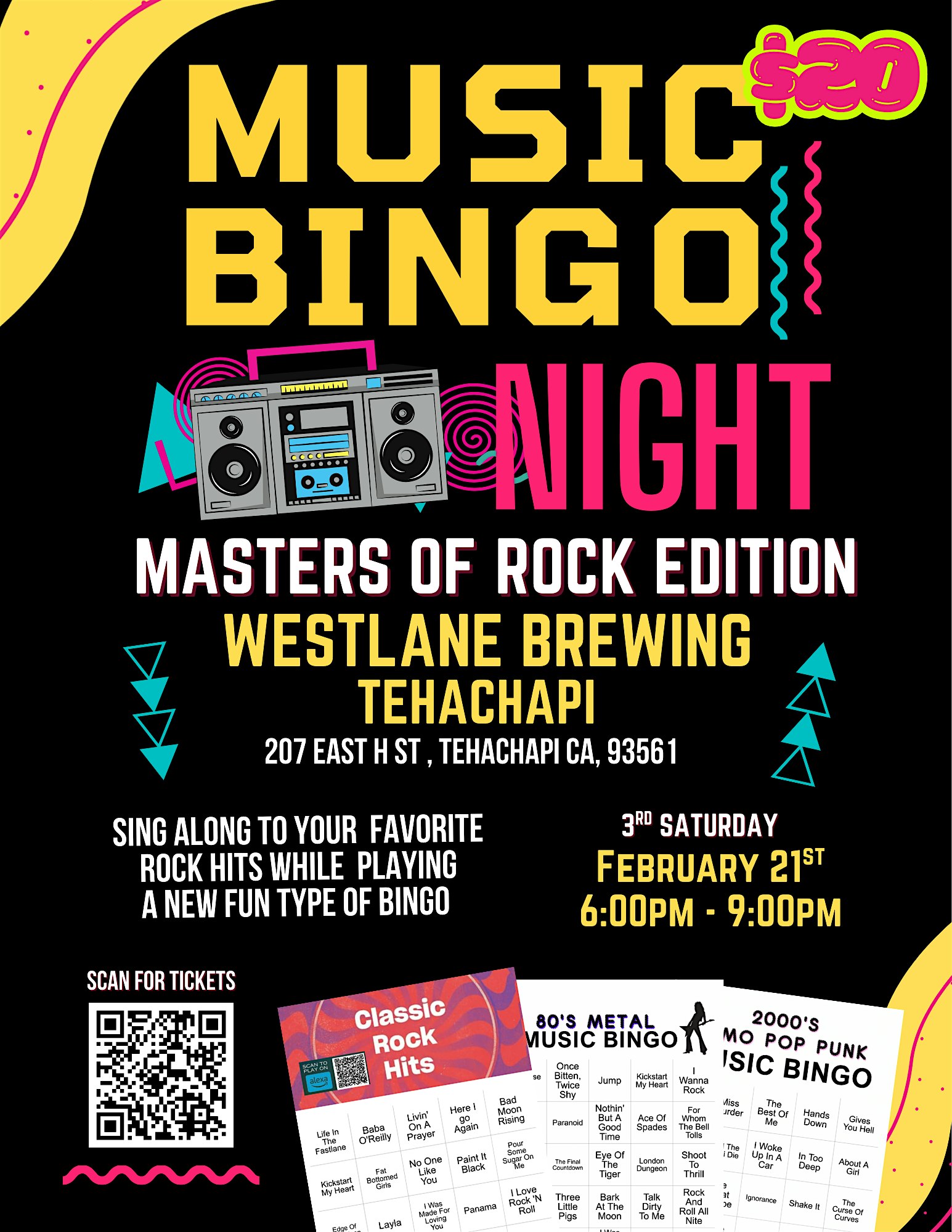 Masters Of Rock Music Bingo Night @ Westlane Brewing Tehachapi