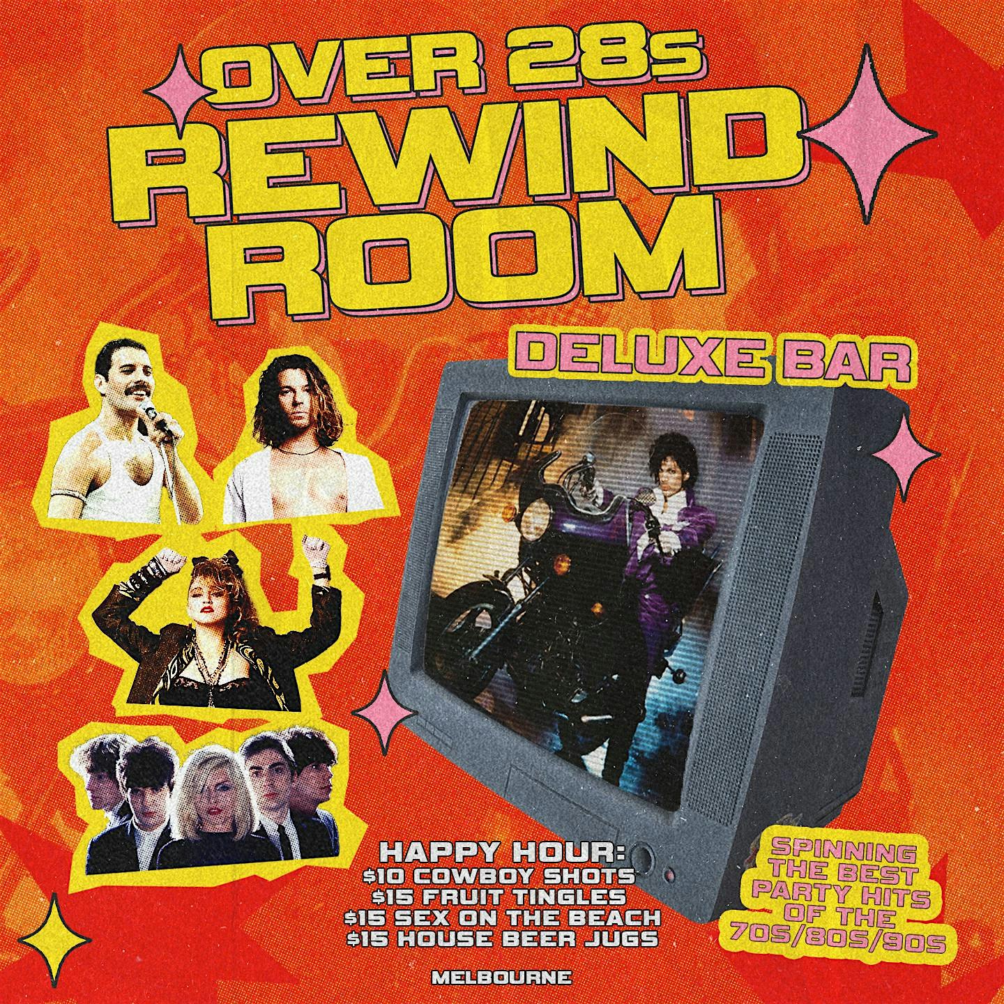 OVER 28s REWIND ROOM DELUXE 70S / 80S / 90S MOONEE PONDS MELBOURNE