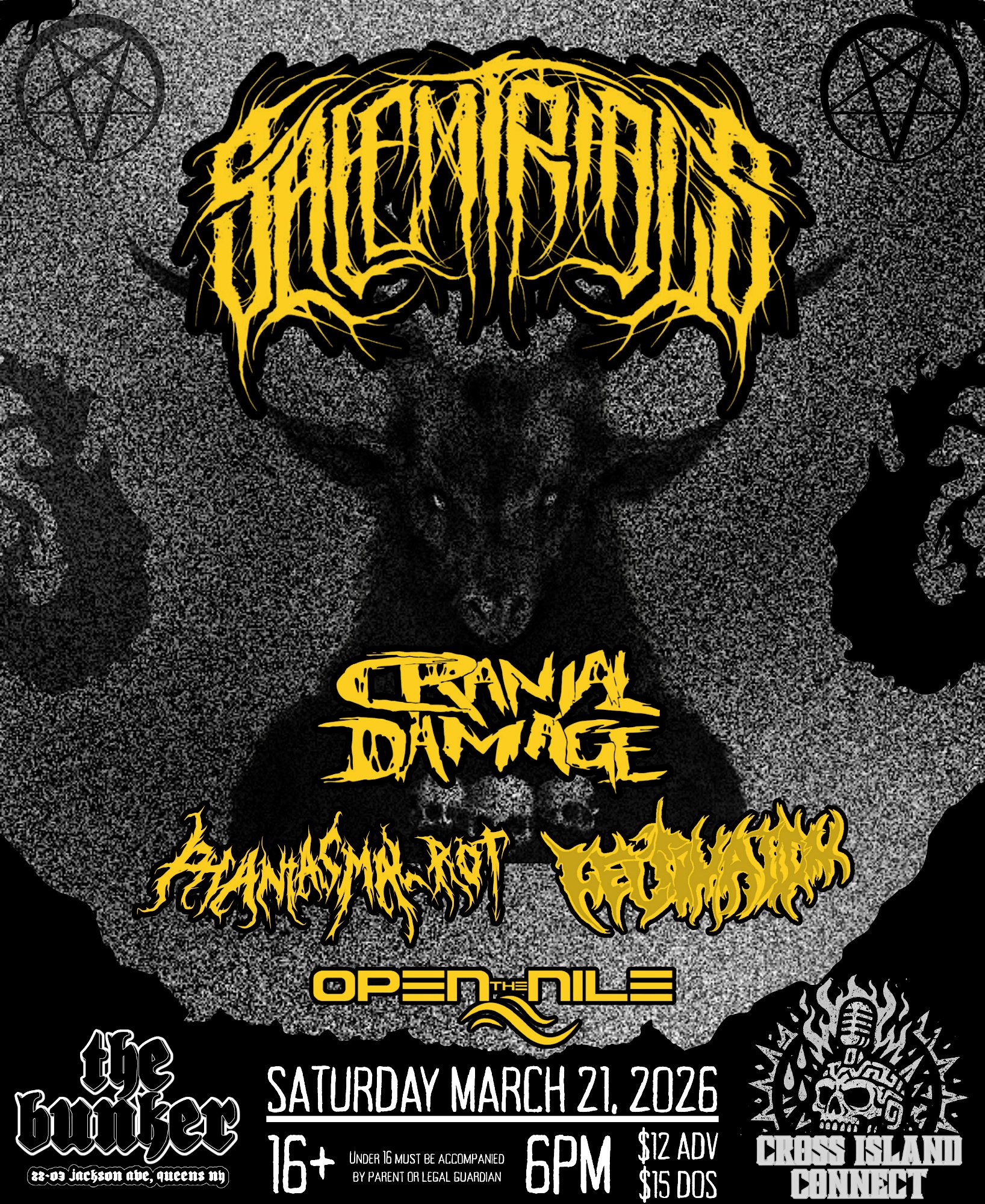 SALEM TRIALS, CRANIAL DAMAGE +more @ The Bunker!