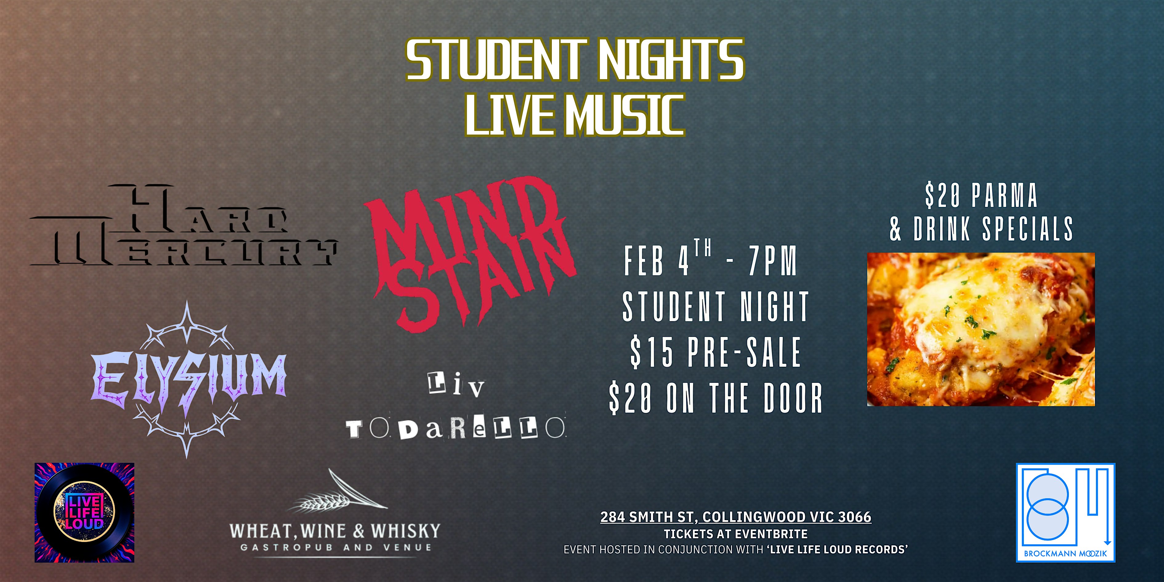 STUDENT NIGHT - LIVE MUSIC at Wheat, Wine & Whisky - Collingwood